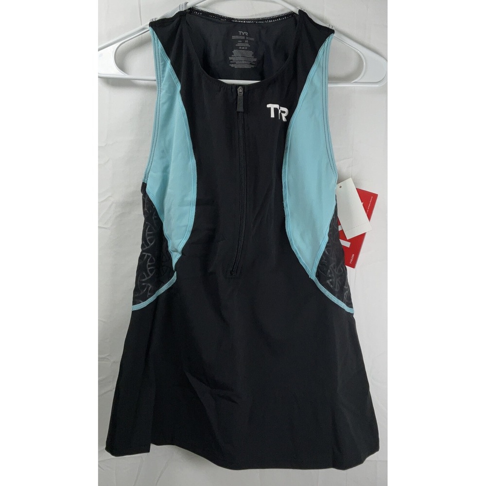 NWT Women's TYR Competitor Loose Singlet With Bra Black Light Blue Size‎ XS